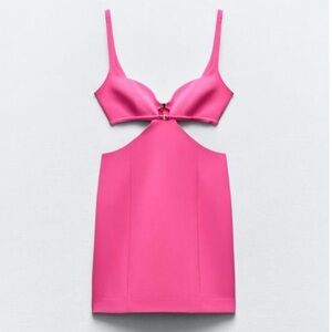 Hot pink mini dress with cut outs Zara (new)